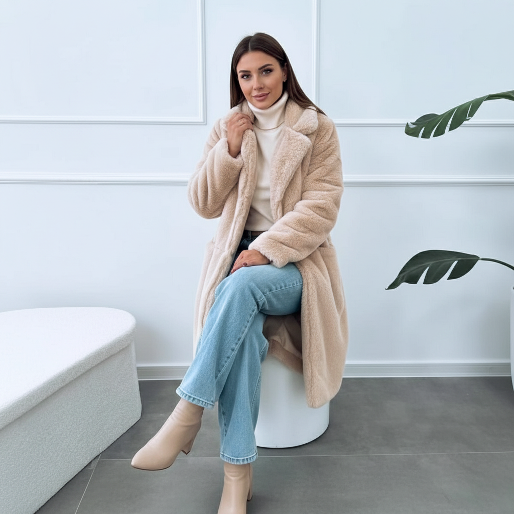 Luxe Pluche Lange Mantel – Verfijnde Oversized Pasvorm