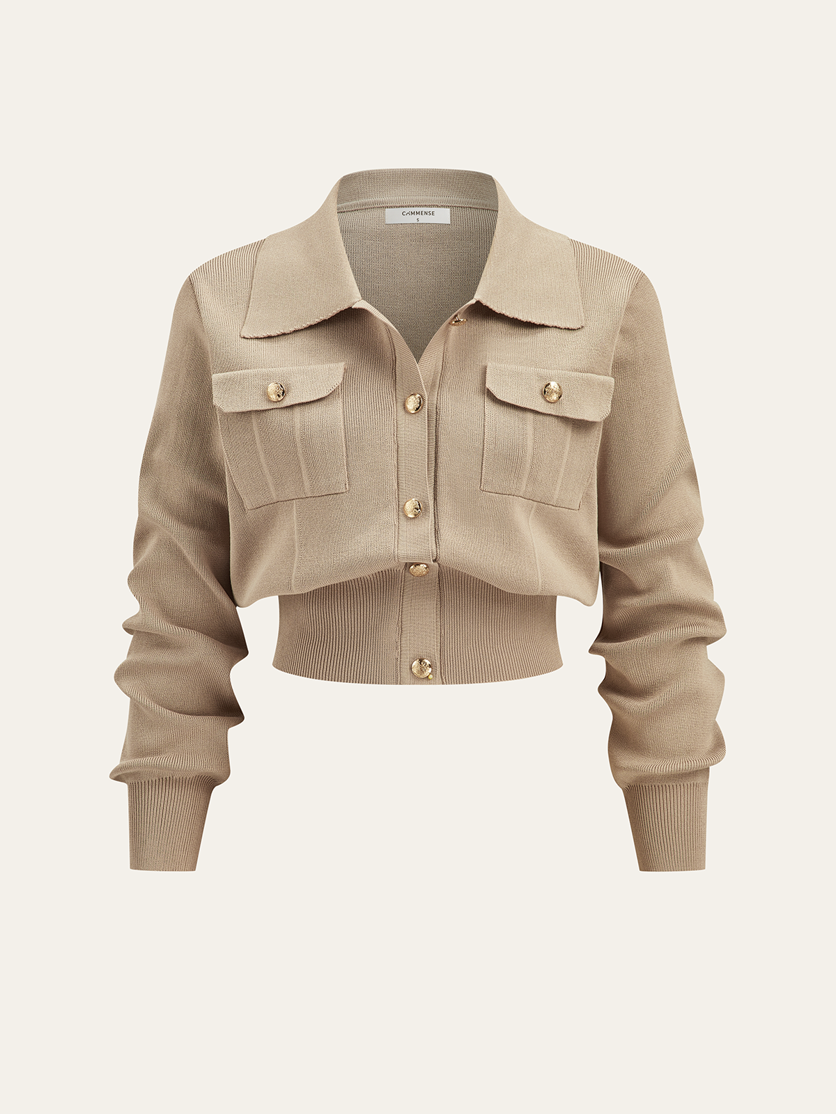 knit set met cropped jacket en midi-rok met gouden knopen – luxe dameskleding Vanista
