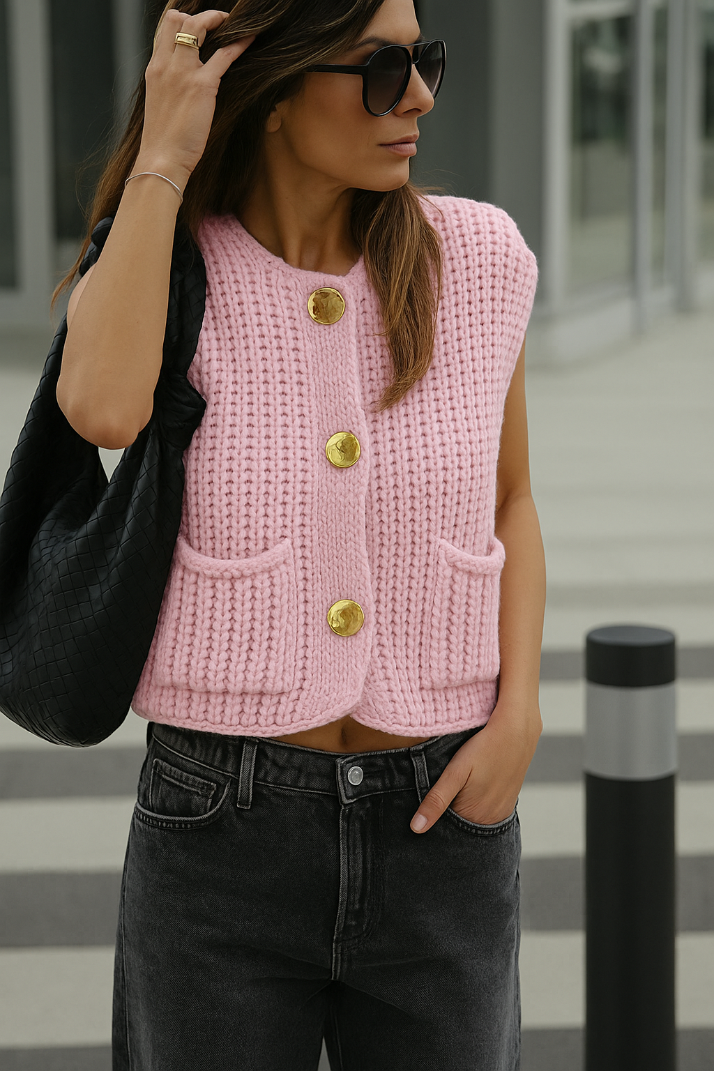 Gebreid Gilet met Knopen I Mathilde - Vanista