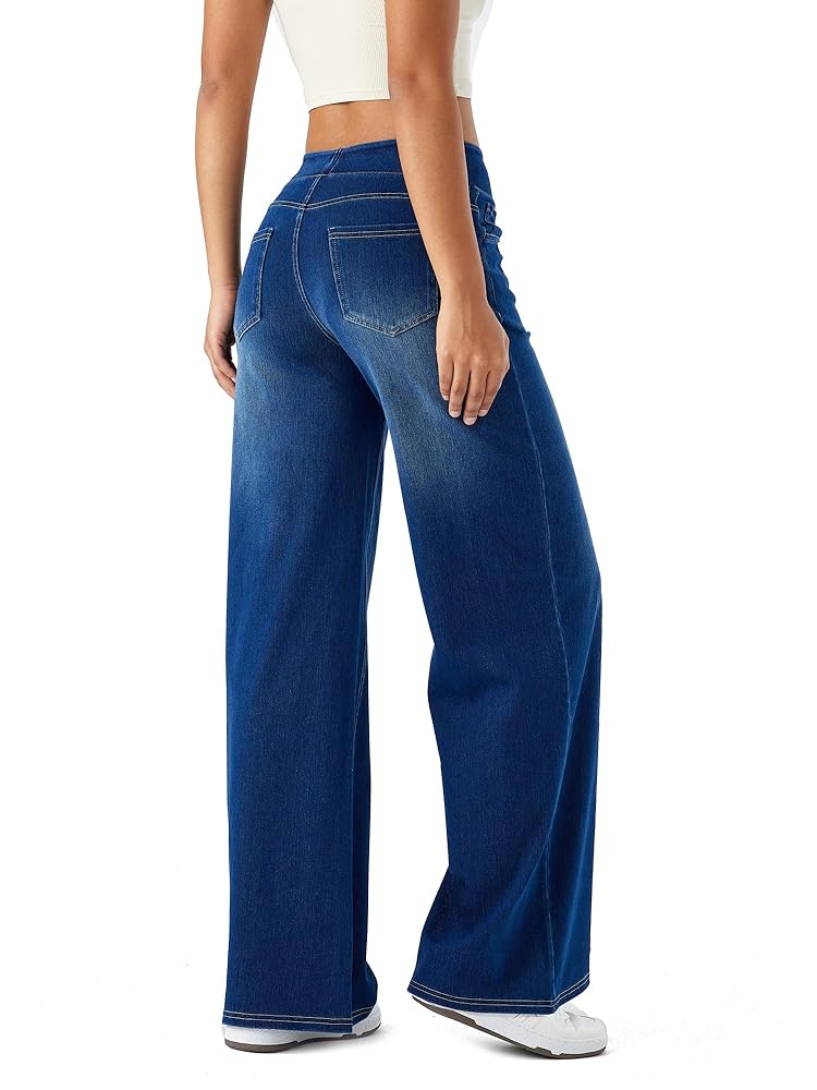 Stretch Jeans met hoge taille en wijde pijpen I Ena - Vanista