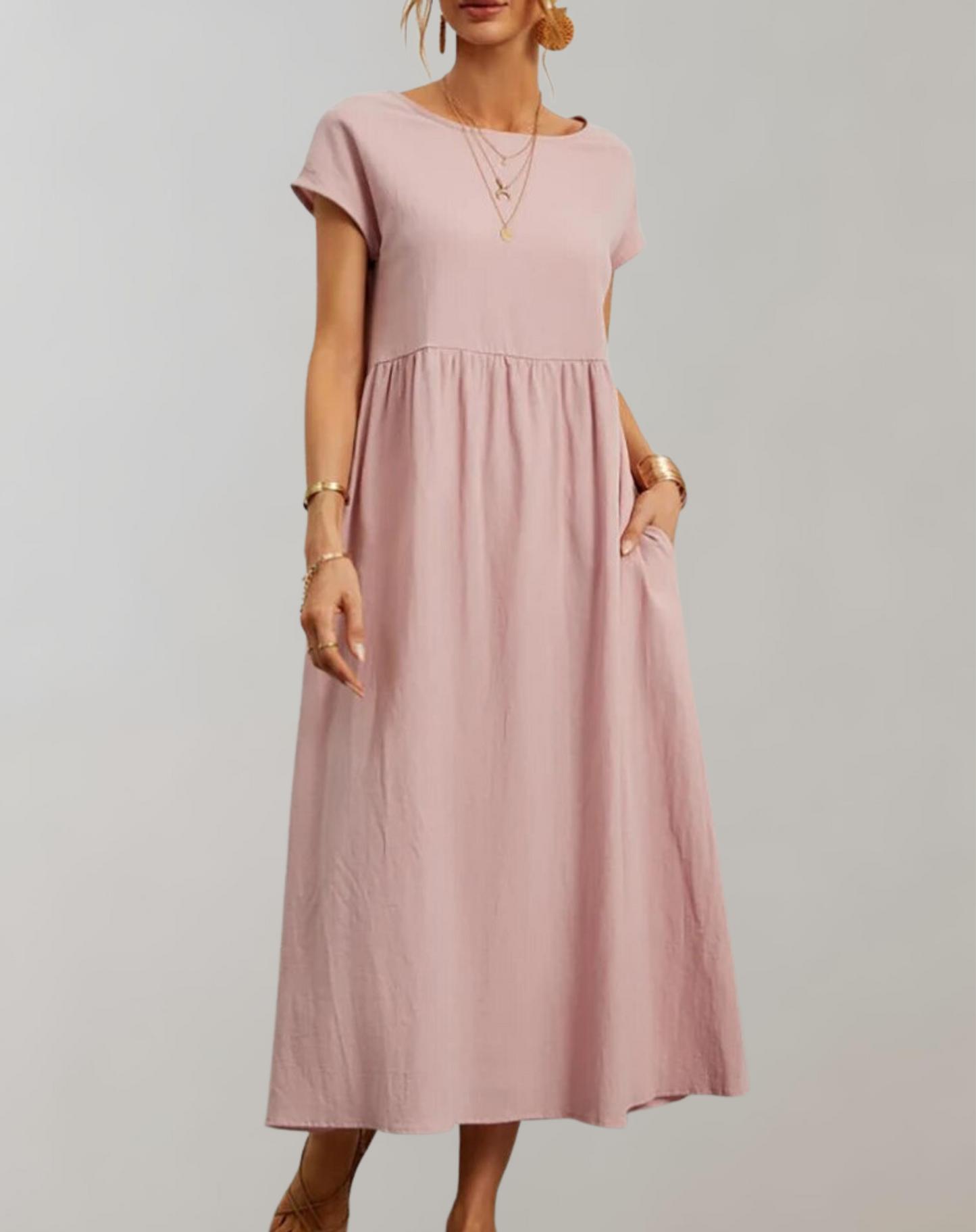 Vintage effen midi-jurk