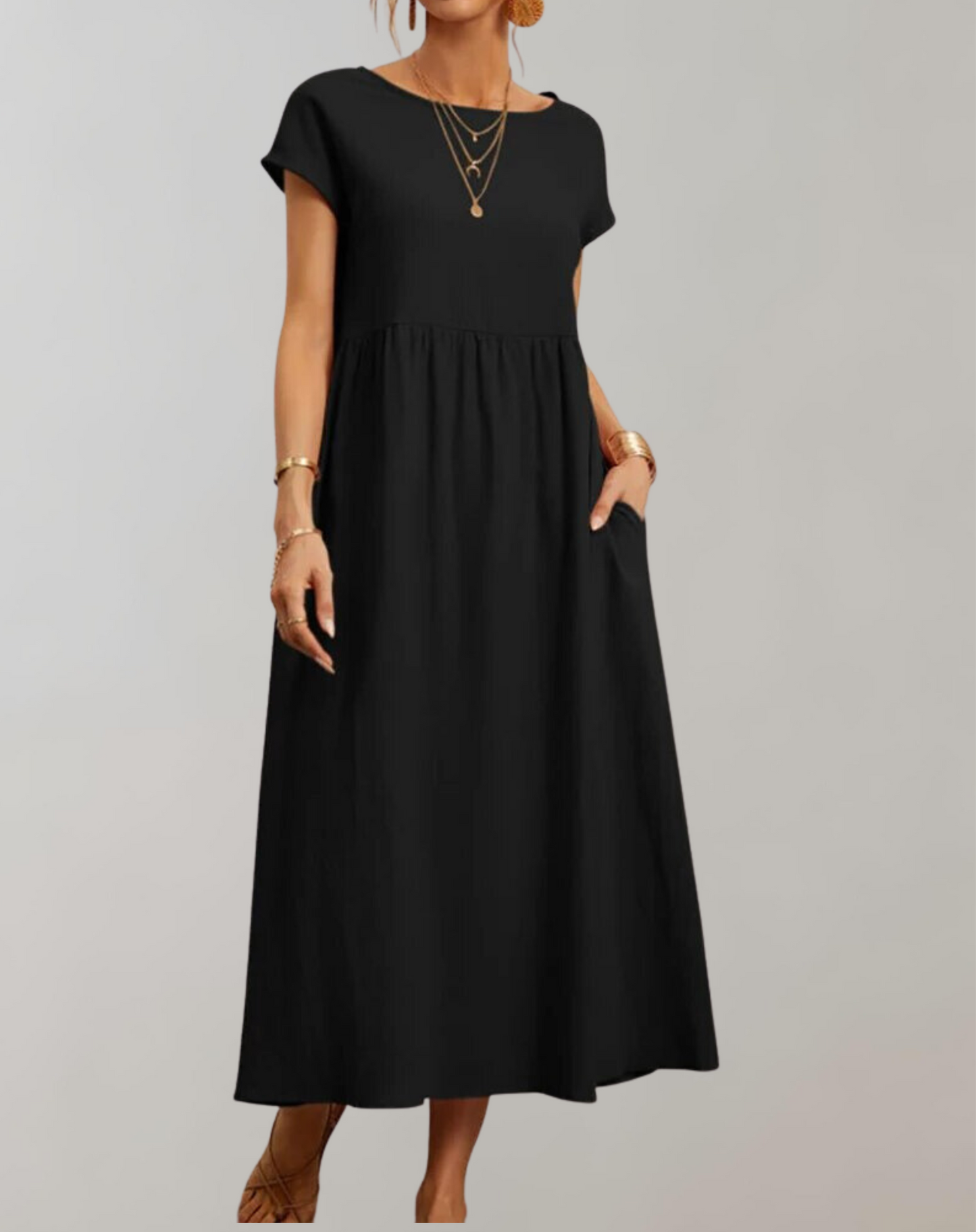 Vintage effen midi-jurk