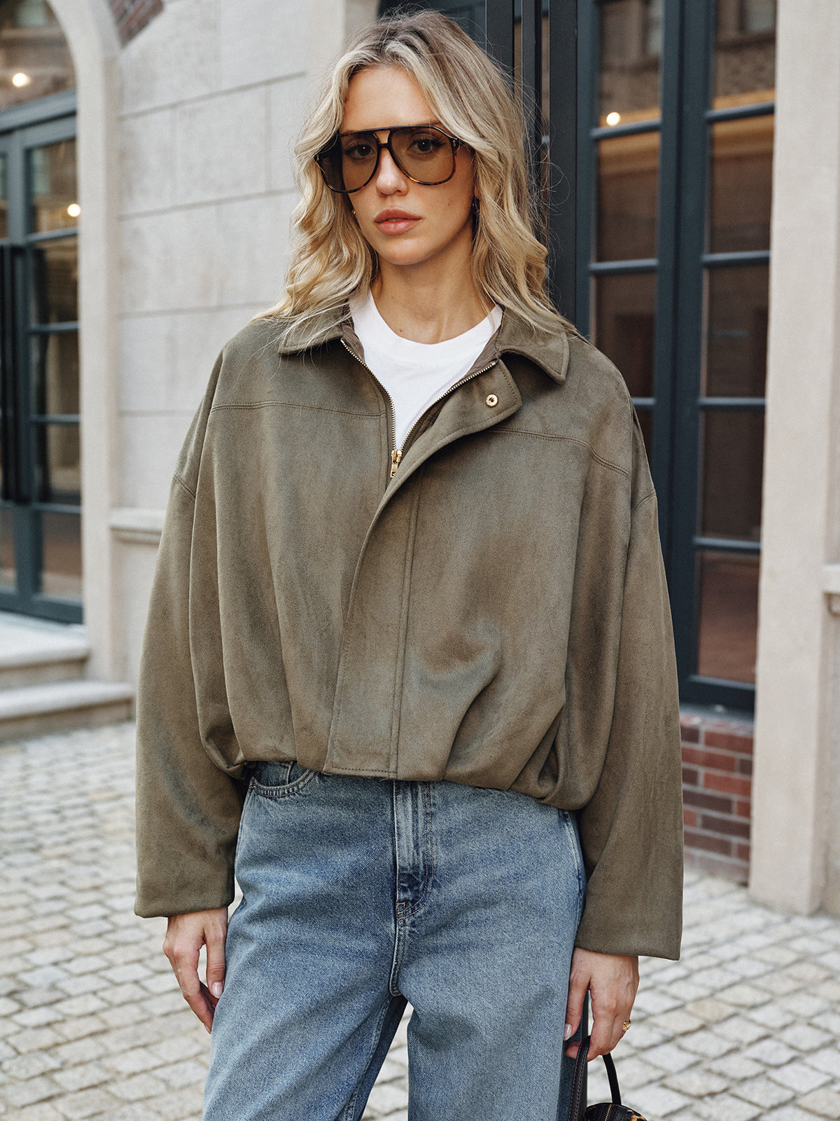 on-trend Suède Zip-Up Jas van Vanista