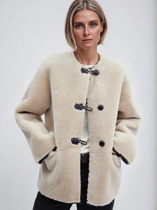 Beige damesjas met A-lijn en single-breasted design – Vanista