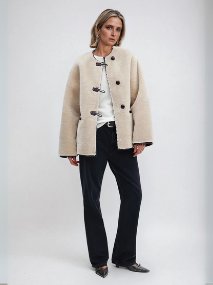 Beige damesjas met A-lijn en single-breasted design – Vanista