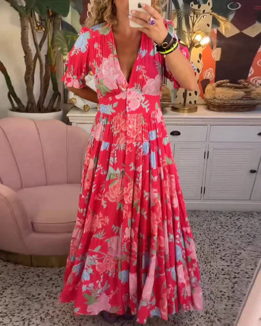 Cassie | Maxi-Jurk met V-Hals en bloemenprint | Romantisch, Stijlvol & Comfortabel