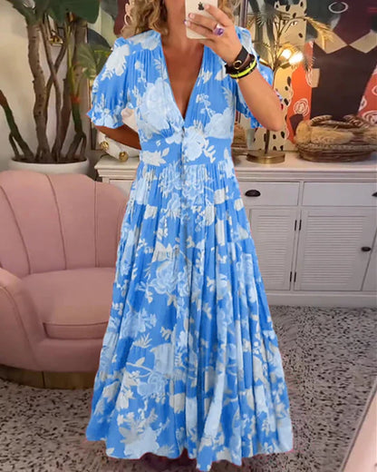 Cassie | Maxi-Jurk met V-Hals en bloemenprint | Romantisch, Stijlvol & Comfortabel