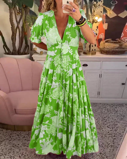 Cassie | Maxi-Jurk met V-Hals en bloemenprint | Romantisch, Stijlvol & Comfortabel