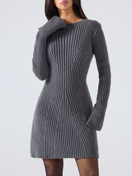 Geribbelde sweaterjurk — regular fit, licht rekbaar | Vanista - Vanista