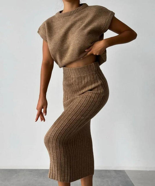 Clara Set | Gebreide Top en Midi-Rok