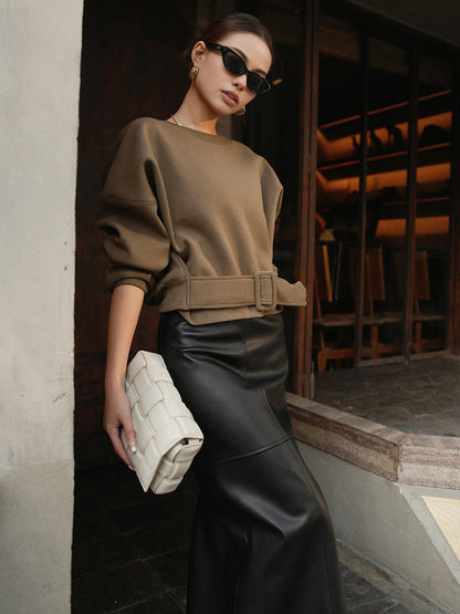 Cropped sweatshirt met vaste riem| Vanista - Vanista