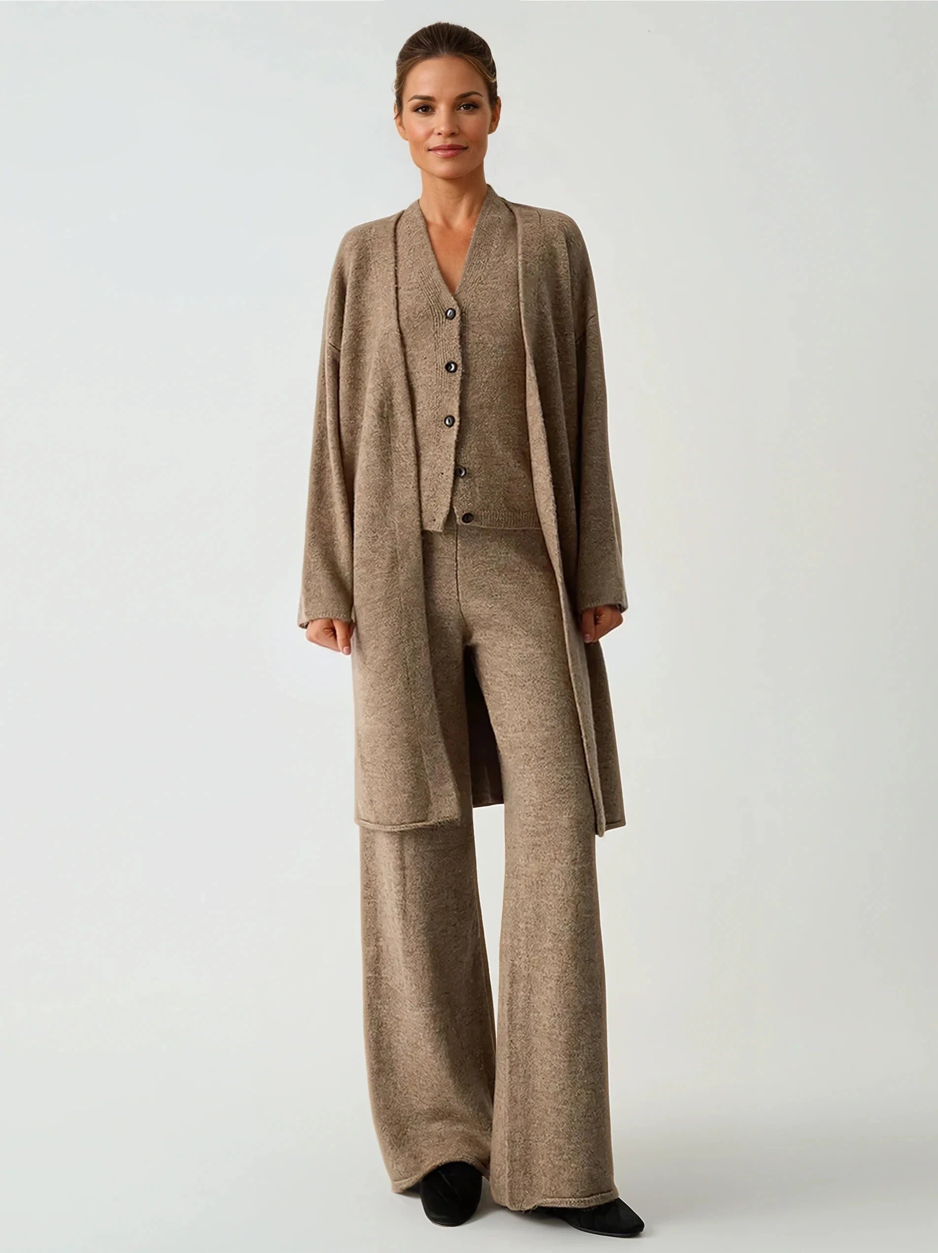 Driedelige dames set — vest, top & rechte broek | Vanista - Vanista