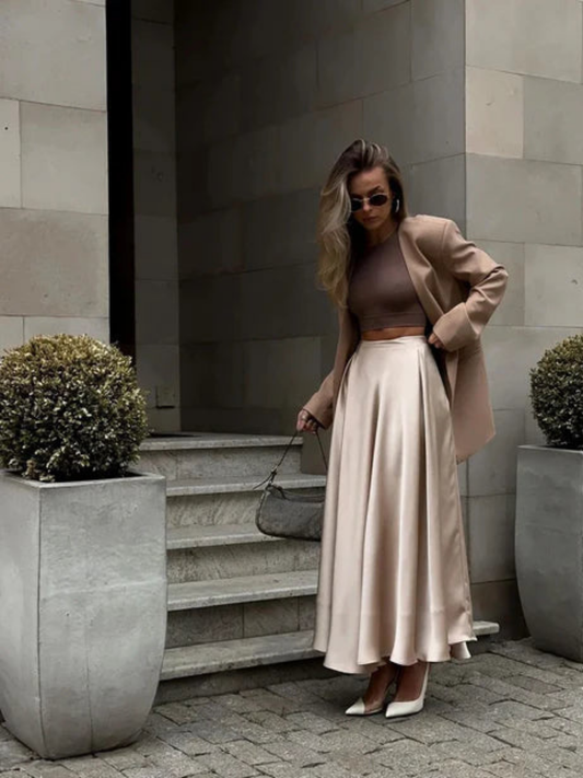 Satijnen Lange Rok Beige| Vanista - Vanista