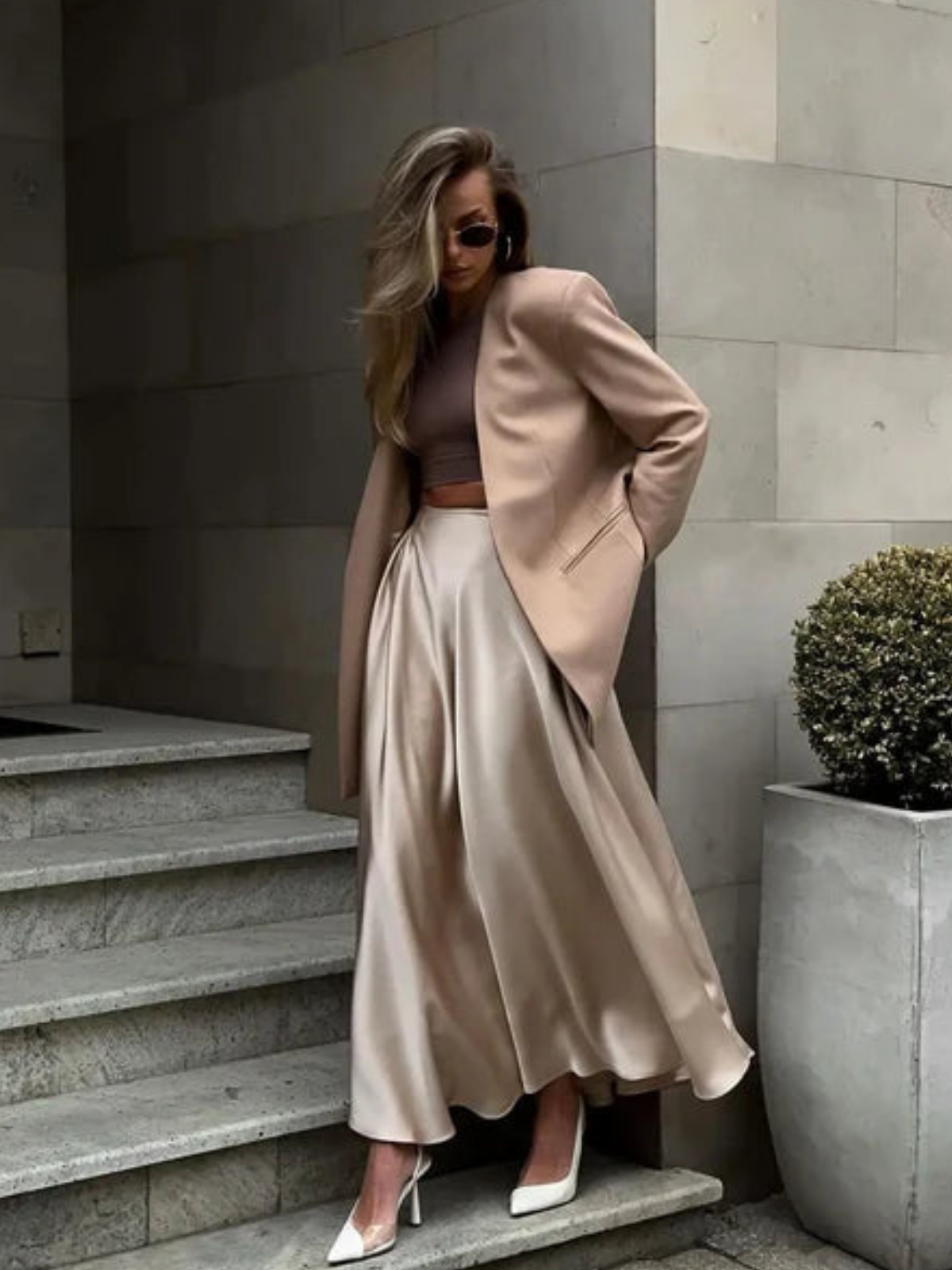 Satijnen Lange Rok Beige| Vanista - Vanista