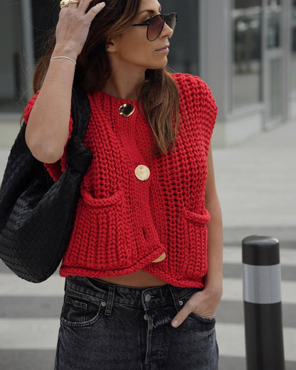 Gebreid Gilet met Knopen I Mathilde - Vanista
