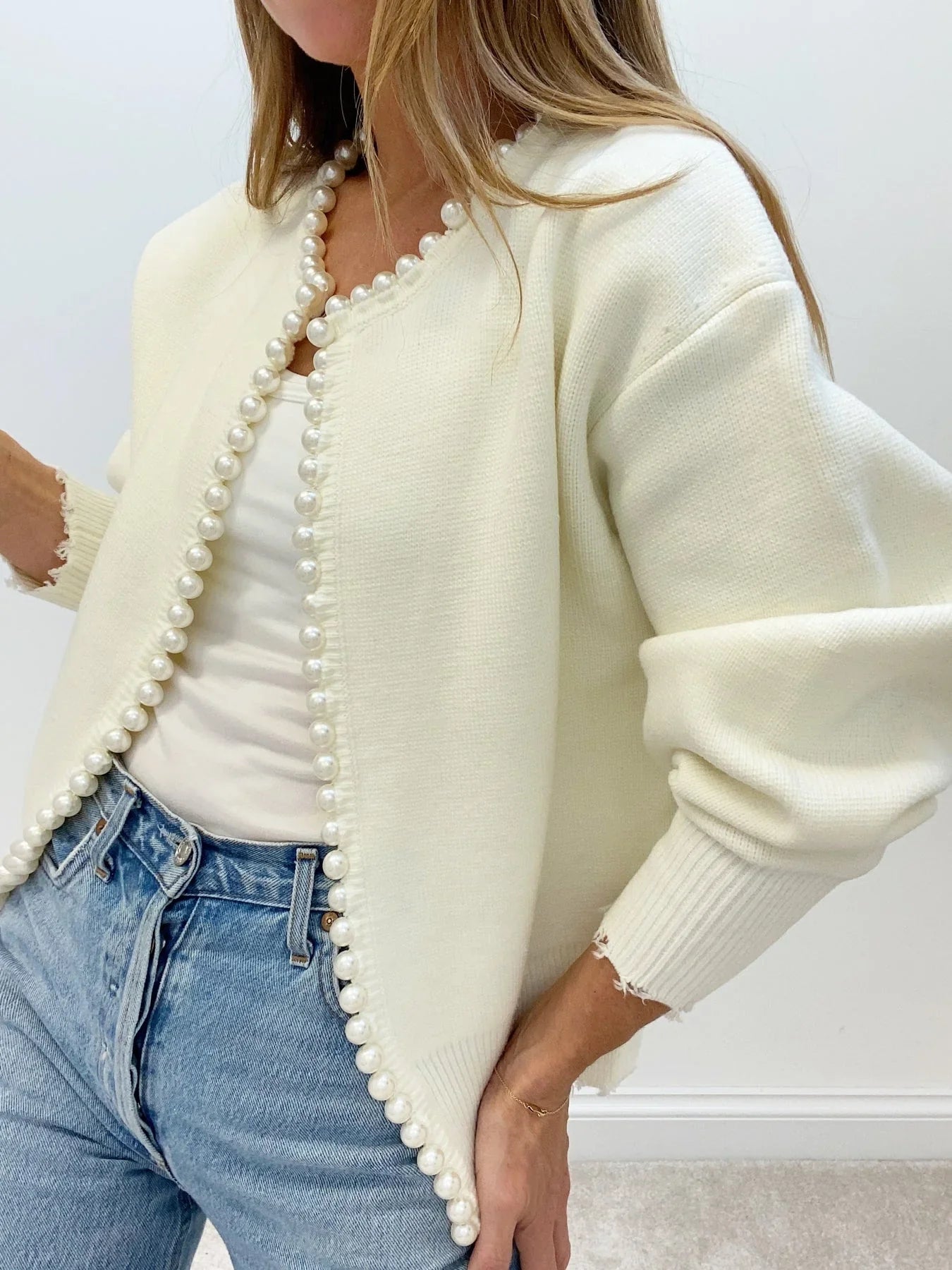 Gebreid vest met parels — chic | Vanista - Vanista