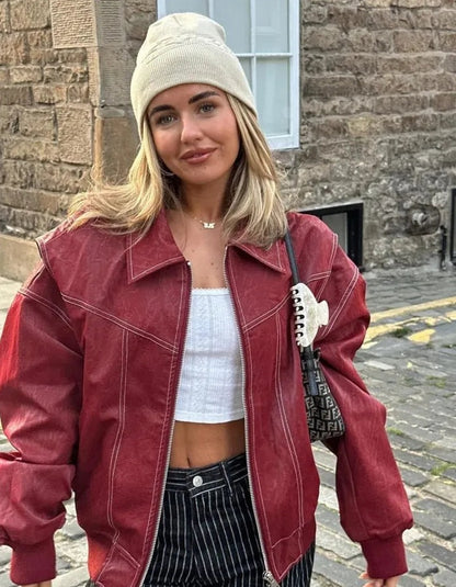 ANA - Oversized leren jas- Stoere look