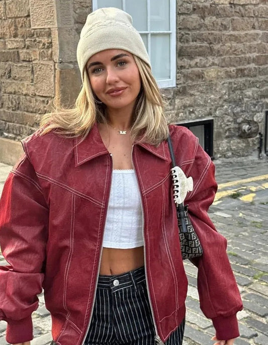 ANA - Oversized leren jas- Stoere look