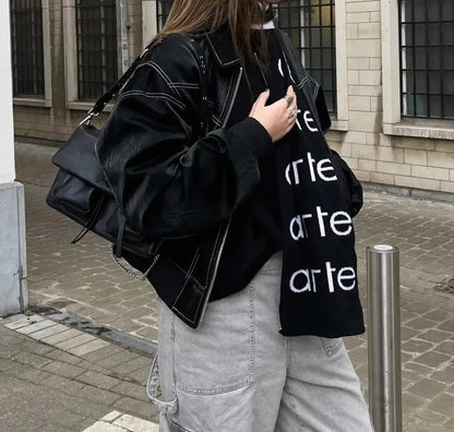 ANA - Oversized leren jas- Stoere look