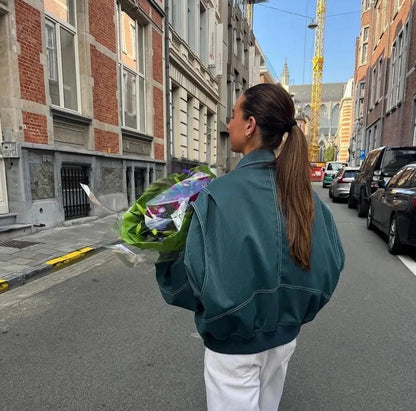 ANA - Oversized leren jas- Stoere look