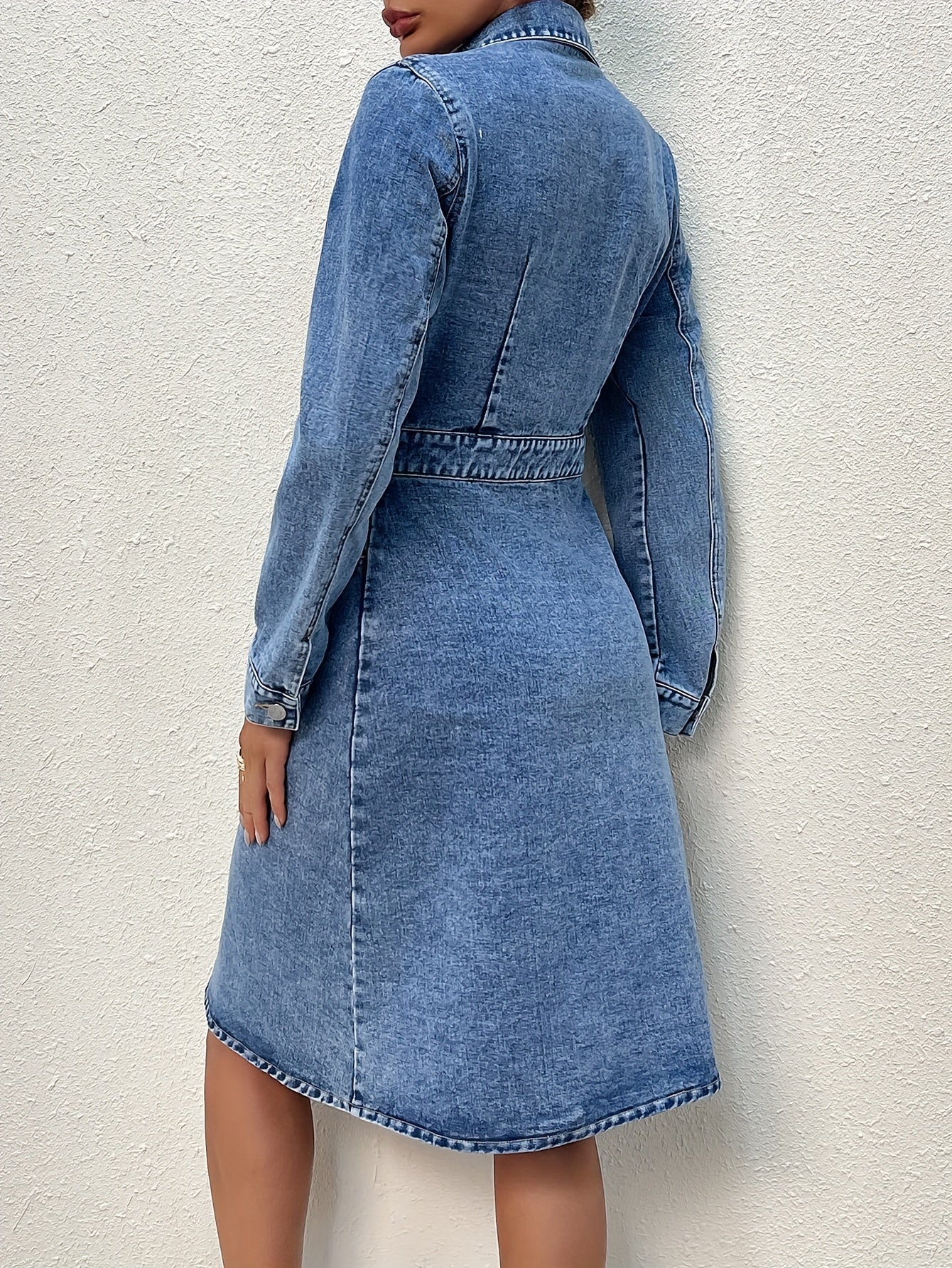 Lana | Stijlvol Jeans Midi-Jurk met Lange Mouwen en Knopen - Vanista