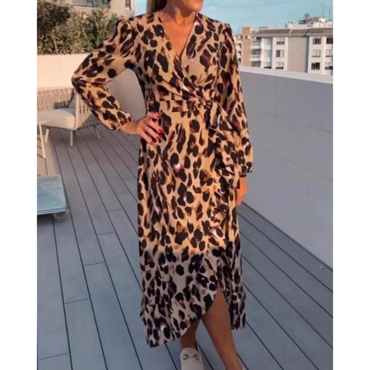 Nela | Jurk met V hals en  Luipaard print