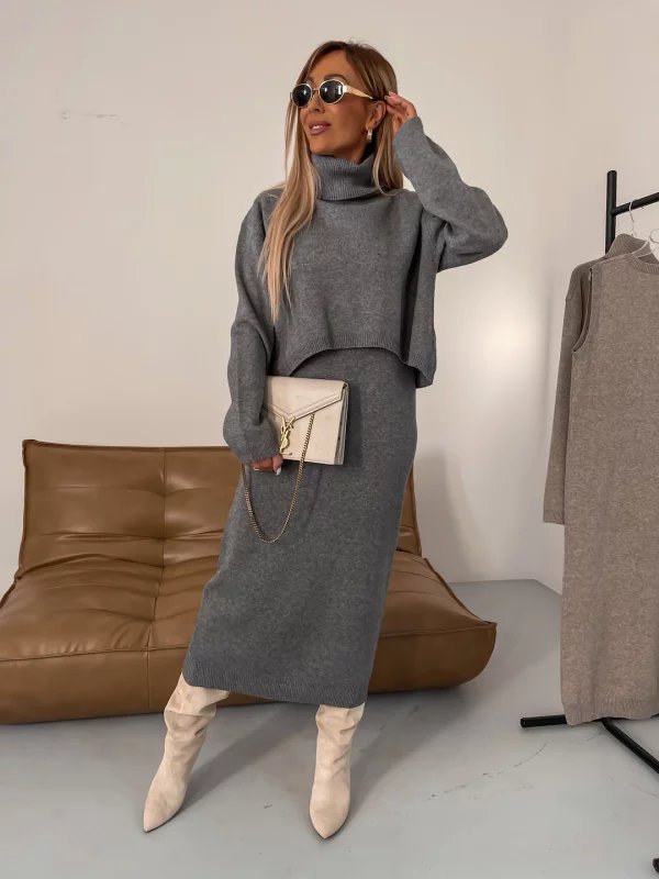 Elegante, luxueuze en warme Jurk-set I Mona - Vanista