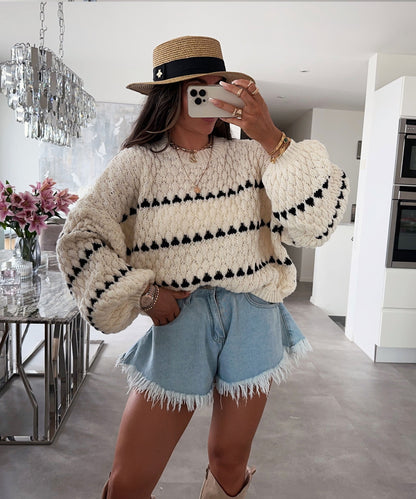 Woly | Oversized Trui met Strepen en Ronde Hals