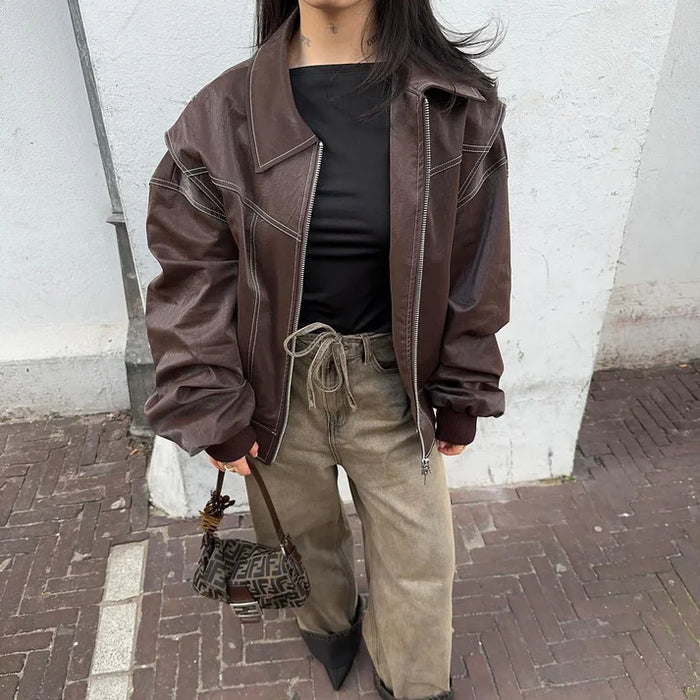 Oversized leren jas I ANABEL - Vanista