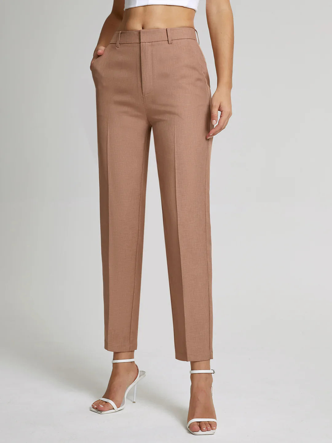 Dames getailleerde pantalon, enkellang — beige | Victoria - Vanista
