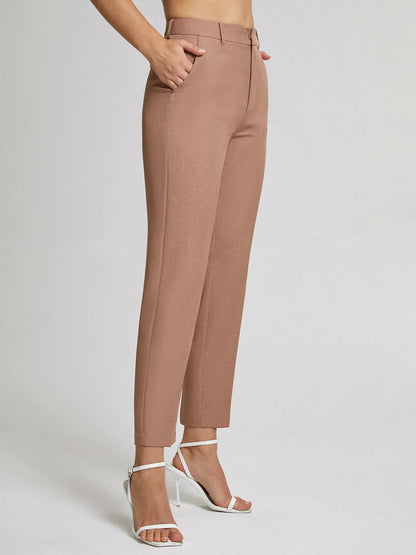Dames getailleerde pantalon, enkellang — beige | Victoria - Vanista
