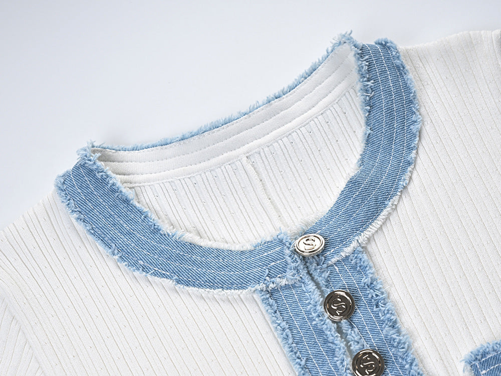 MAVI | Gebreide jurk met denim details