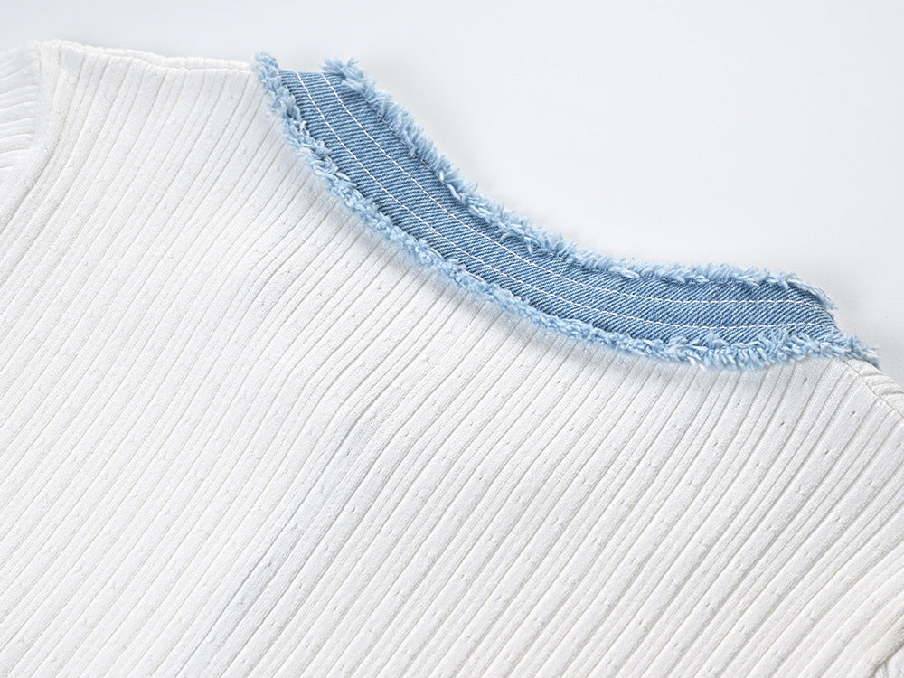 MAVI | Gebreide jurk met denim details