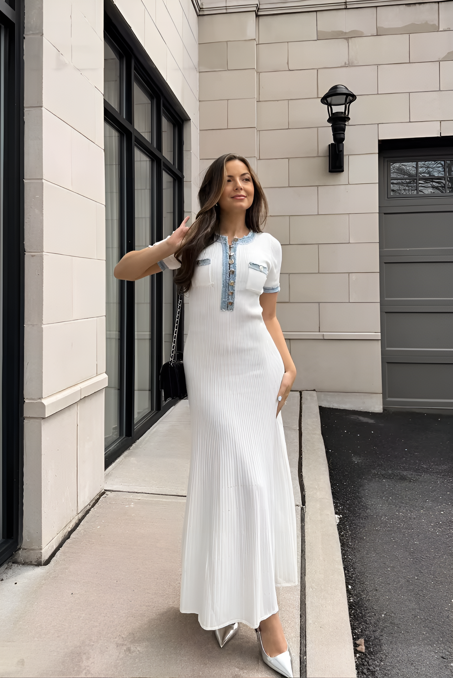 MAVI | Gebreide jurk met denim details