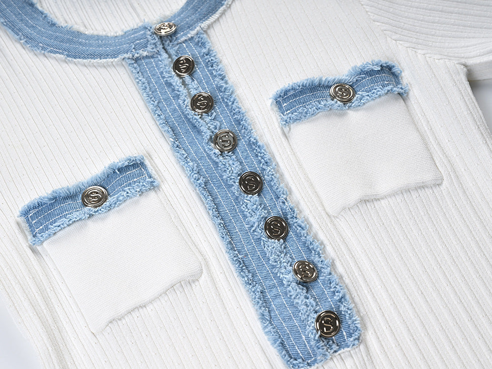 MAVI | Gebreide jurk met denim details