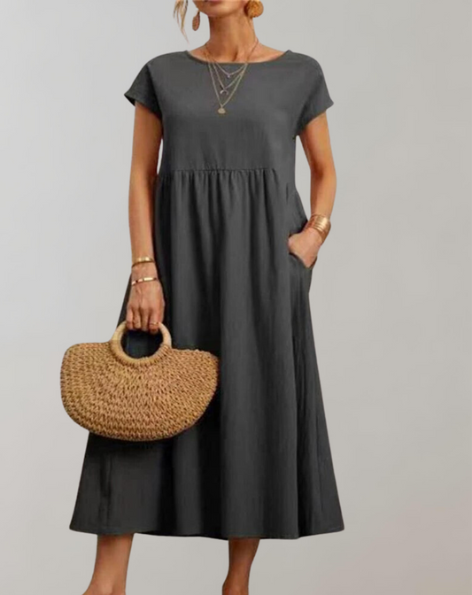 Vintage effen midi-jurk