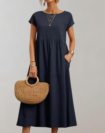 Vintage effen midi-jurk