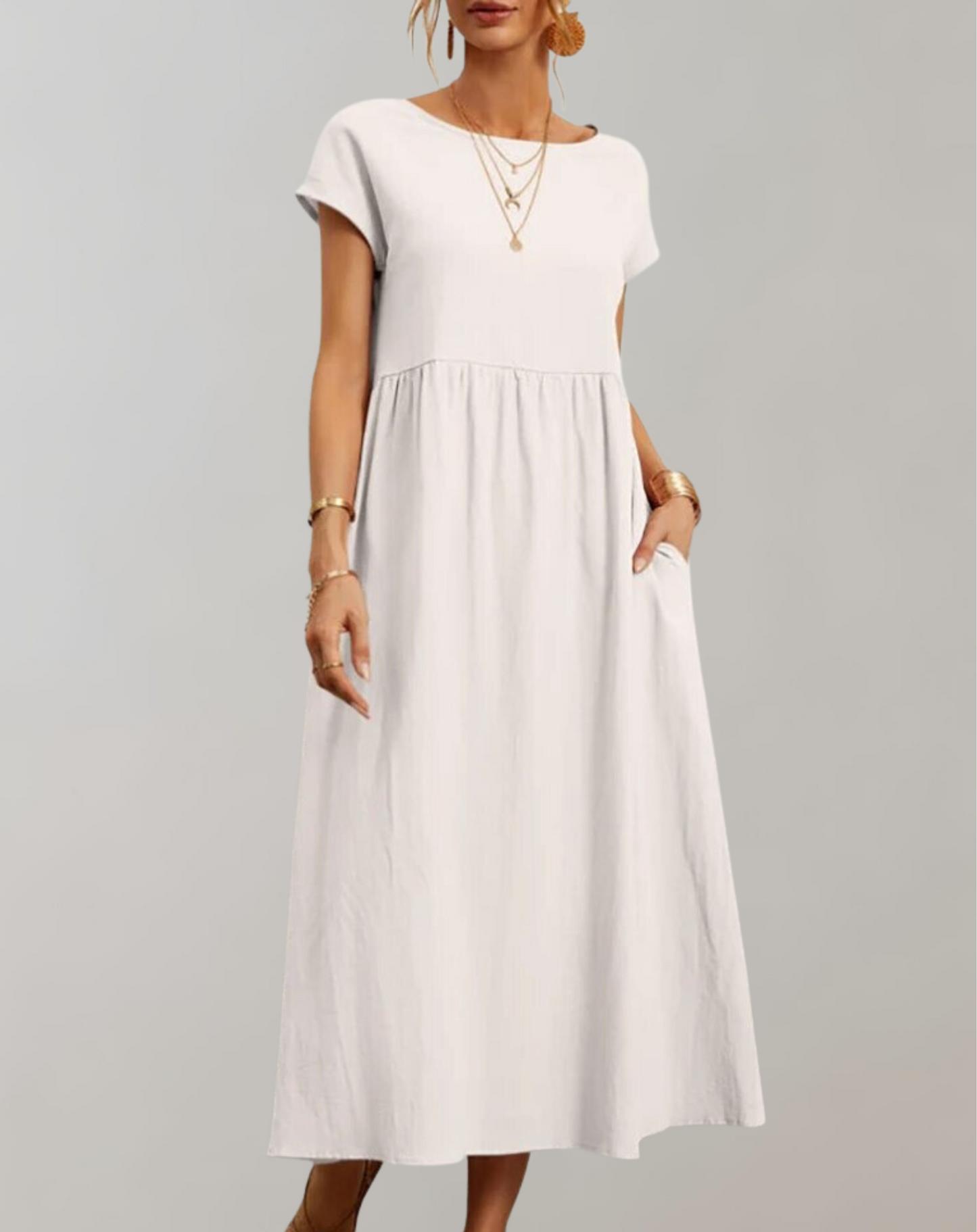 Vintage effen midi-jurk