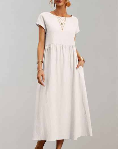 Vintage effen midi-jurk