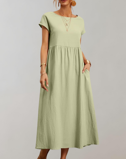 Vintage effen midi-jurk