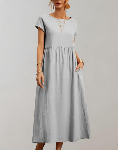 Vintage effen midi-jurk