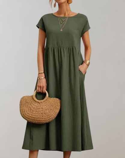 Vintage effen midi-jurk