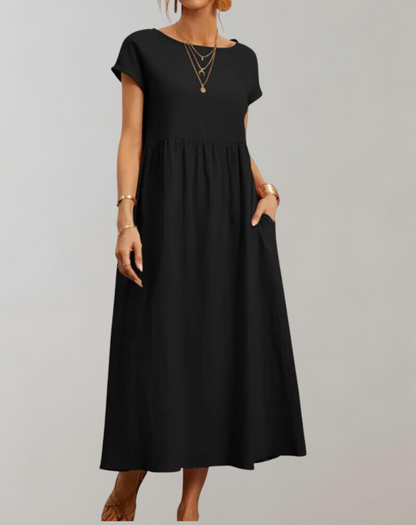 Vintage effen midi-jurk