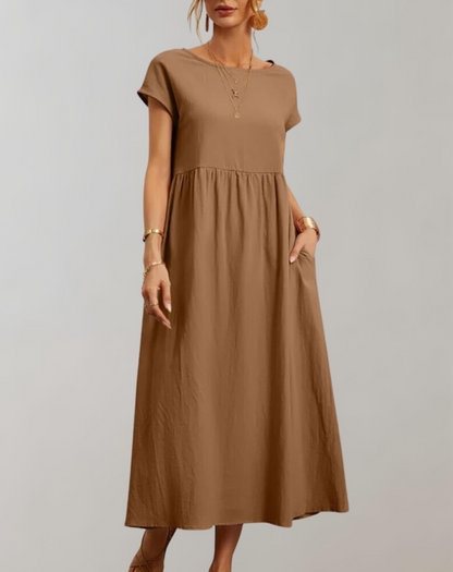 Vintage effen midi-jurk