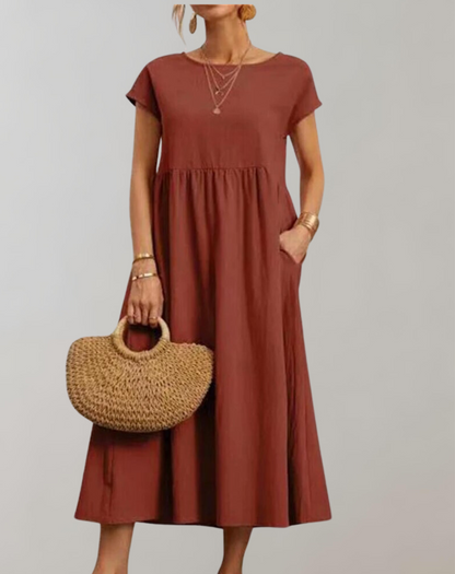 Vintage effen midi-jurk
