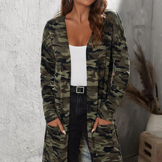on-trend Lange Camouflage Cardigan van Vanista
