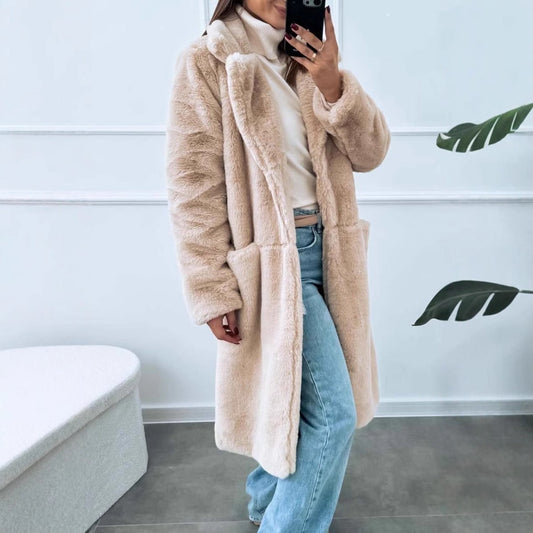  on-trend, luxe lange mantel met pluche - Vanista