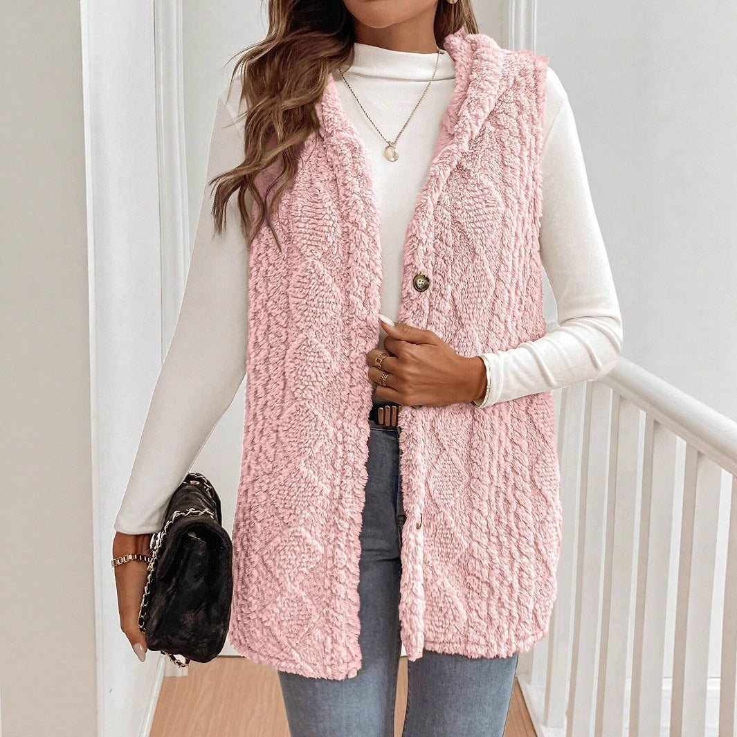 on-trend, luxe teddy vest met capuchon van Vanista