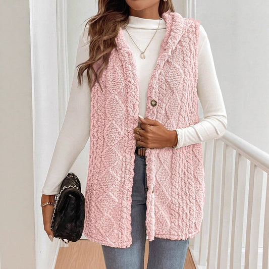 on-trend, luxe teddy vest met capuchon van Vanista