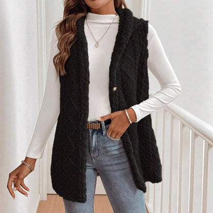 on-trend, luxe teddy vest met capuchon van Vanista